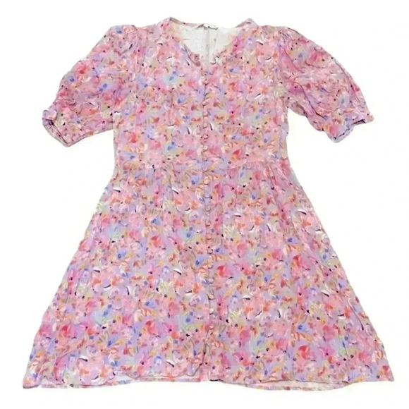 Large OLIVACEOUS Purple Floral Puff Sleeve Dress - Picture 1 of 12